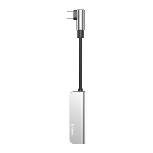 Baseus Audio Converter L53 adapter przejściówka z USB Typ C (boczny wtyk) na USB Typ C + mini jack 3.5mm czarno-srebrny (CATL53-S1)