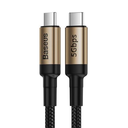 Baseus Cafule nylonowy kabel przewód USB Typ C PowerDelivery 3.1 60W QC3.0 20V/3A 1m złoty (CATKLF-RV1)