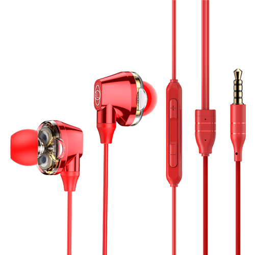 Baseus Encok H10 dokanałowe słuchawki zestaw słuchawkowy z podwójnymi przetwornikami czerwony (NGH10-09)