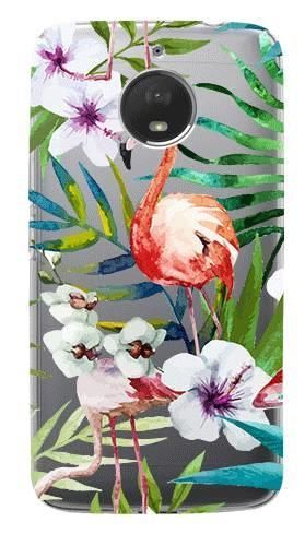 Boho Case Motorola Moto E4 Plus kwiaty i flamingi