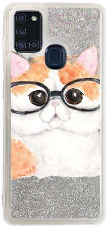 Brokat Case Samsung Galaxy A21s kotek w okularach rysunek