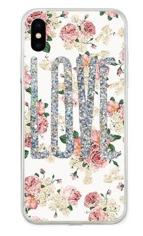 Etui kwiatowe LOVE brokat na Apple iPhone XS Max V2