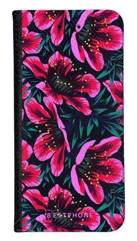 Portfel Wallet Case Oppo A94 5G / Reno 5Z różowo czarne kwiaty