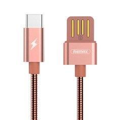 Remax Silver Serpent RC-080a kabel w metalowym oplocie przewód USB / USB Type C 2.1A 1M różowy