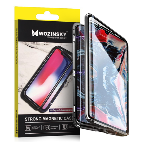 Wozinsky Full Magnetic Case magnetyczne etui 360 pokrowiec na przód i tył z wbudowanym szkłem iPhone XS / X czarno-przezroczysty