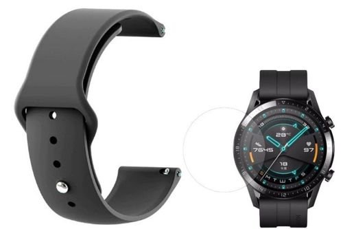 opaska pasek bransoleta SMOOTHBAND Huawei Watch GT 2 46mm czarna +szkło hartowane na ekran